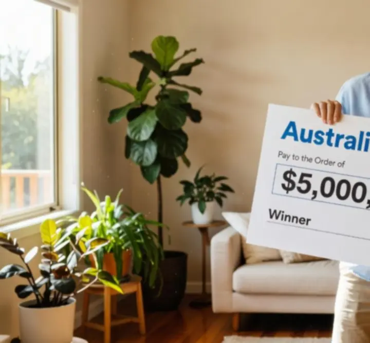 Illustration representing AU Lucky Lotto winner of the month celebrating a prize